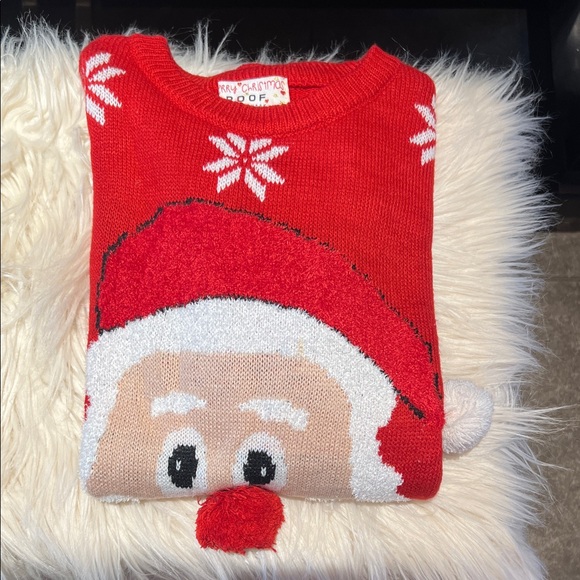 🎅🏻❄️ Red Santa Sweater with Snowflakes, Santa face with pom pom nose & hat ball! - Picture 11 of 13